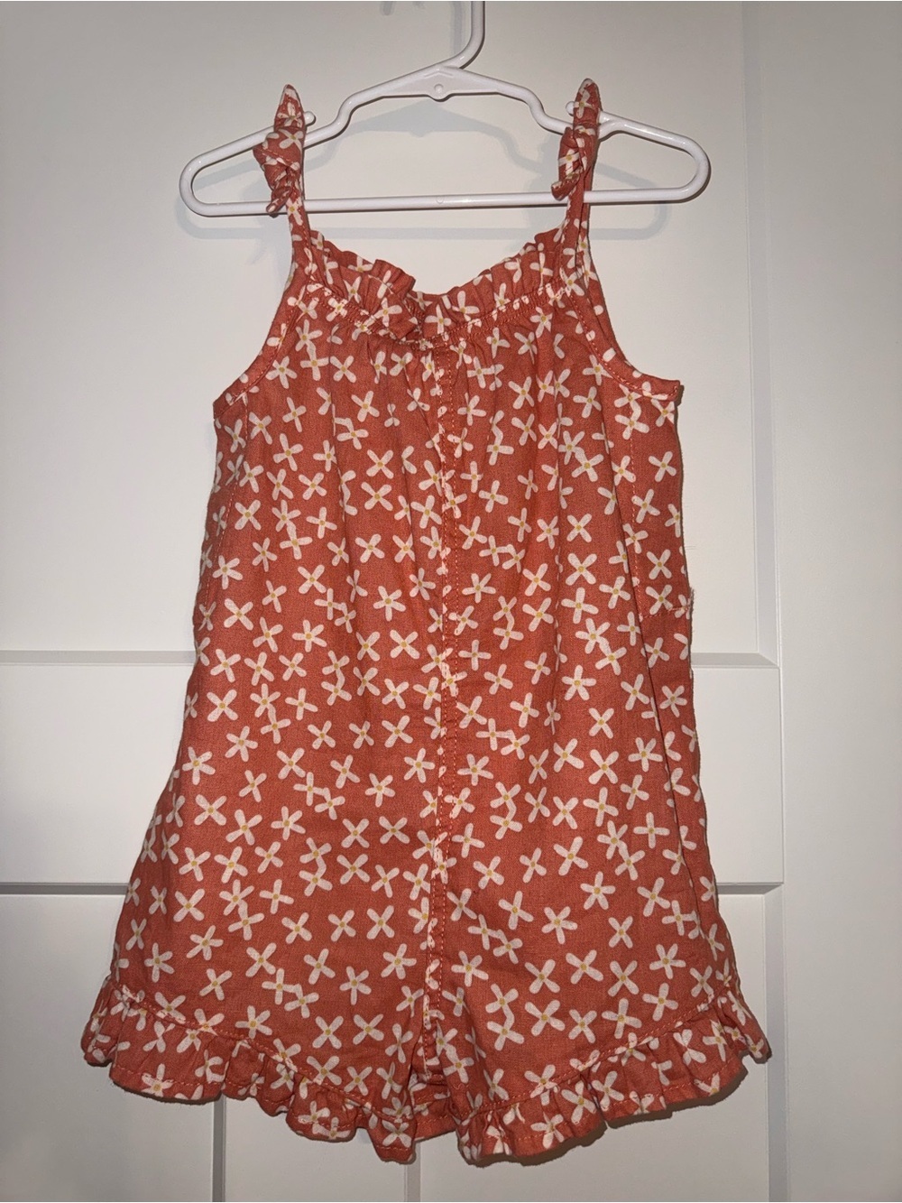 Girls Orange Coastal Floral Print Romper linen and organic cotton